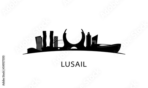 Lusail city skyline. Black cityscape isolated on white background. Vector banner.