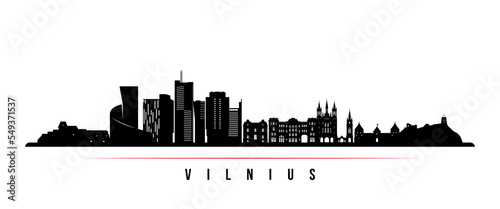 Vilnius skyline horizontal banner. Black and white silhouette of Vilnius, Lithuania. Vector template for your design. photo