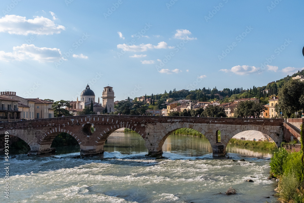 View of Verona, Italy from one side of the river