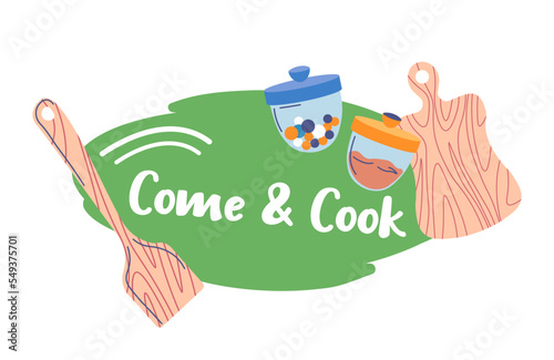 Come and cook, culinary classes banner vector