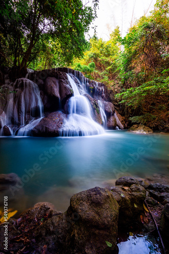Huay Mae Khamin waterfall in the forest Thailand attraction travel