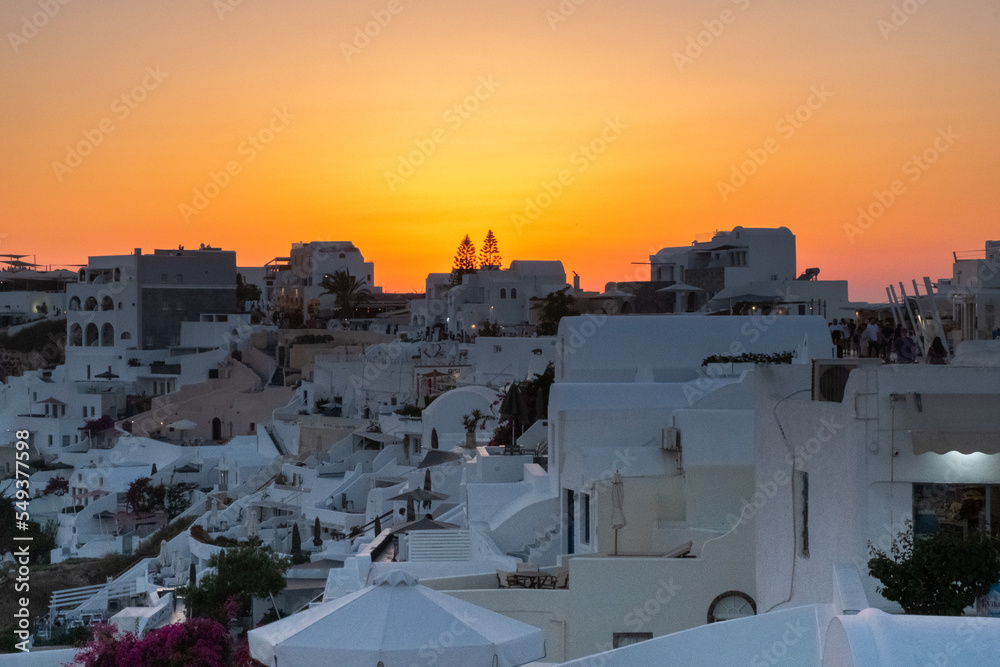 Amazing unique sunset at Oia, Sontorini, Greece