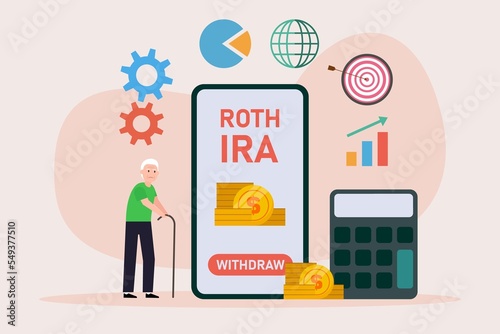 Senior man and Roth IRA application on mobile phone