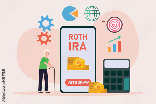 Senior man and Roth IRA application on mobile phone