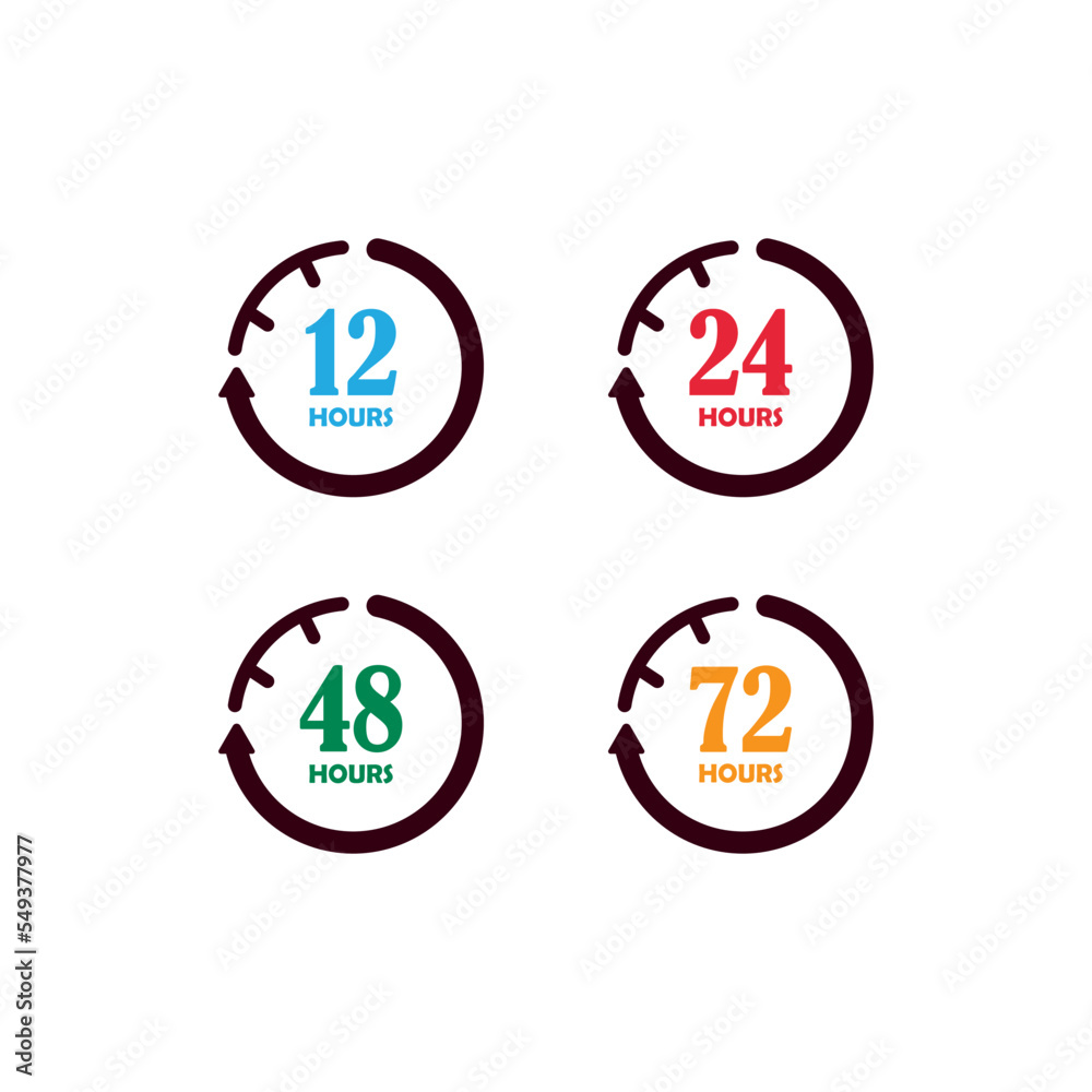 sign of 12, 24, 48 and 72 clock arrow hours logo vector icon illustration design