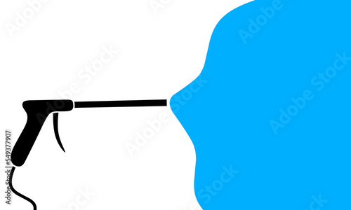 Pressure car washer vector illustration with water spray isolated on white background. A good gun is used for cleaning vehicles. Great for logos, posters and advertising banners.