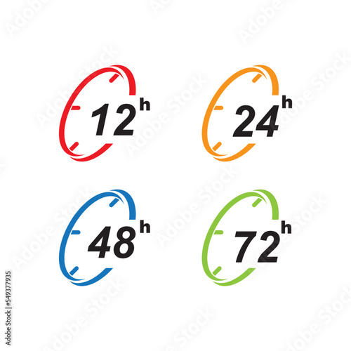 sign of 12, 24, 48 and 72 clock arrow hours logo vector icon illustration design