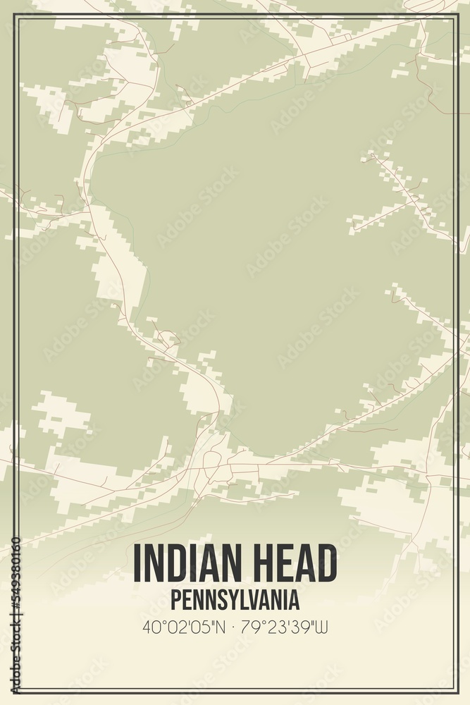 Retro US city map of Indian Head, Pennsylvania. Vintage street map.
