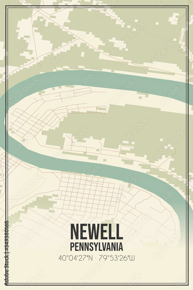 Fototapeta premium Retro US city map of Newell, Pennsylvania. Vintage street map.