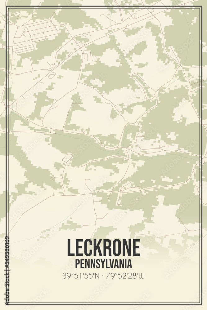 Retro US city map of Leckrone, Pennsylvania. Vintage street map.