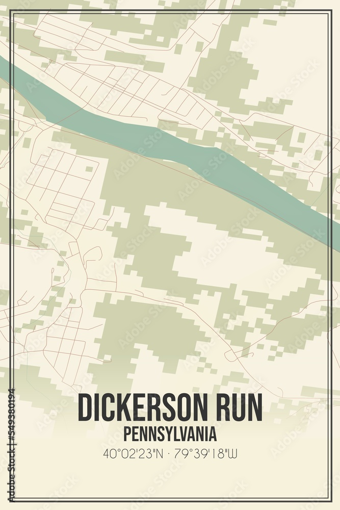 Retro US city map of Dickerson Run, Pennsylvania. Vintage street map.