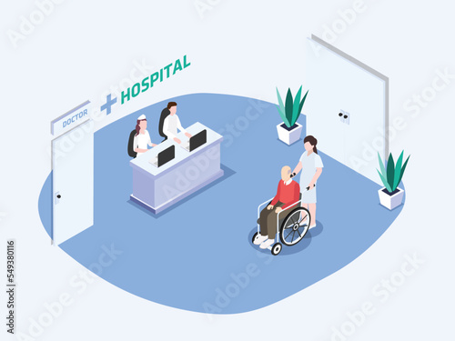 Senior man on wheelchair with doctor