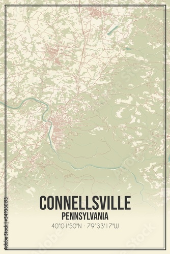 Retro US city map of Connellsville, Pennsylvania. Vintage street map. photo