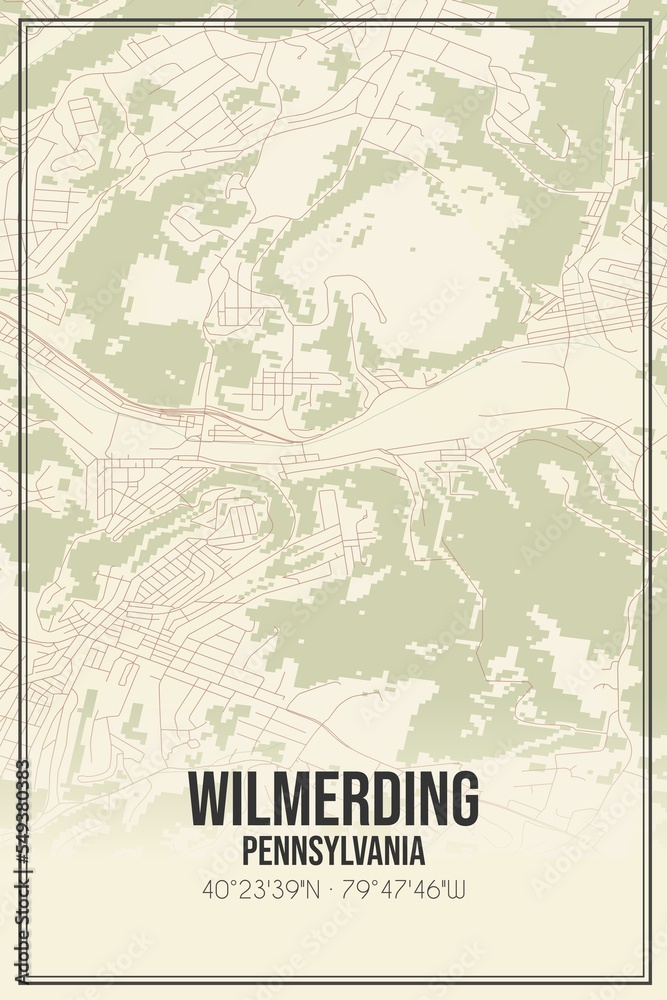 Fototapeta premium Retro US city map of Wilmerding, Pennsylvania. Vintage street map.