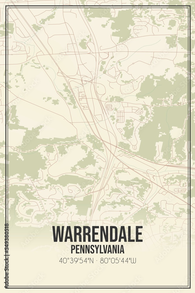 Retro US city map of Warrendale, Pennsylvania. Vintage street map.