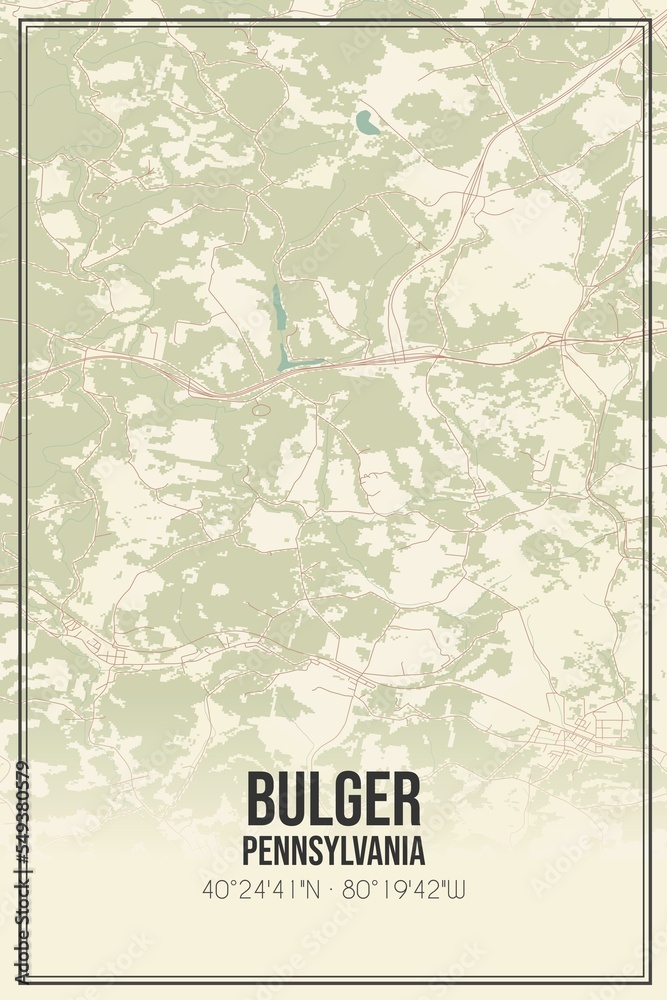 Retro US city map of Bulger, Pennsylvania. Vintage street map.
