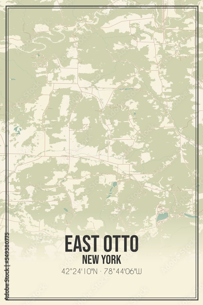 Fototapeta premium Retro US city map of East Otto, New York. Vintage street map.