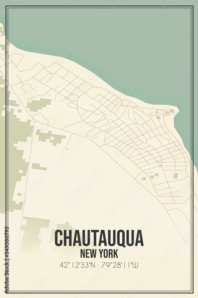 Fototapeta premium Retro US city map of Chautauqua, New York. Vintage street map.