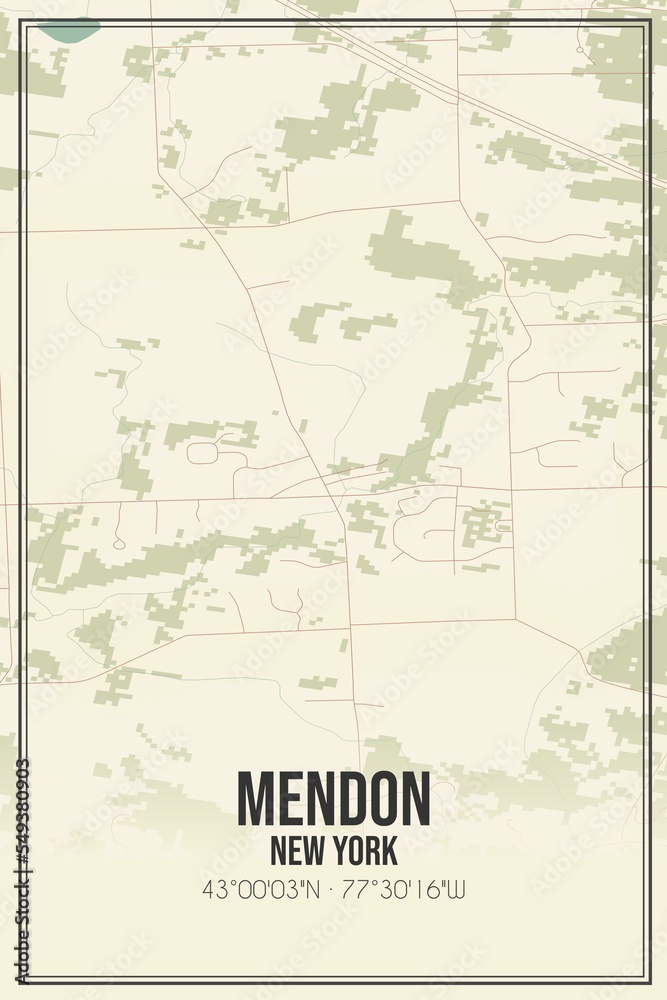 Retro US city map of Mendon, New York. Vintage street map.