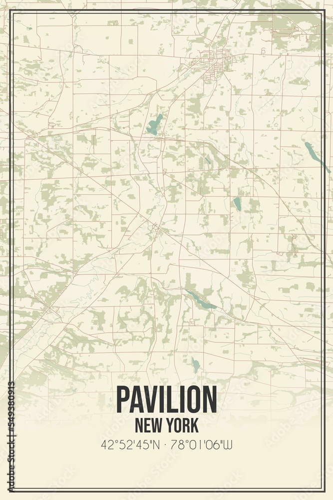 Retro US city map of Pavilion, New York. Vintage street map.