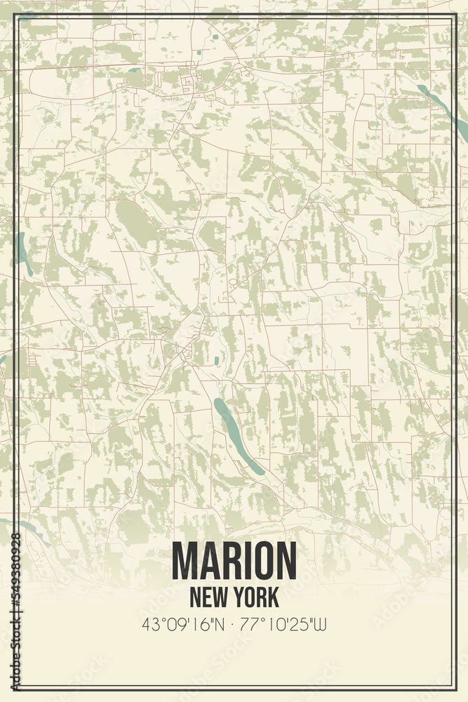 Fototapeta premium Retro US city map of Marion, New York. Vintage street map.