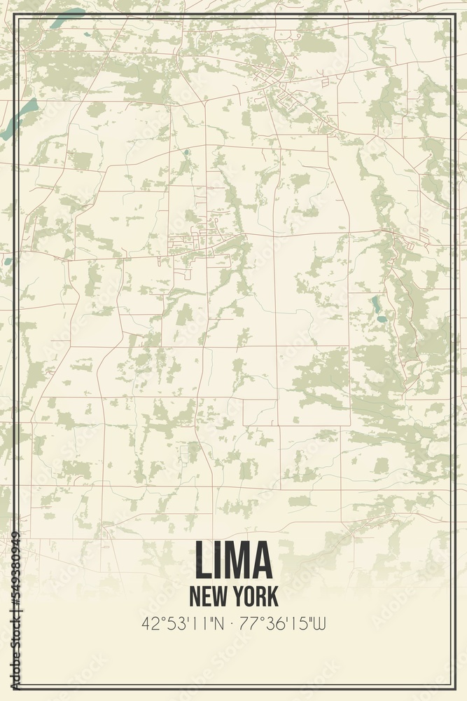 Retro US city map of Lima, New York. Vintage street map.