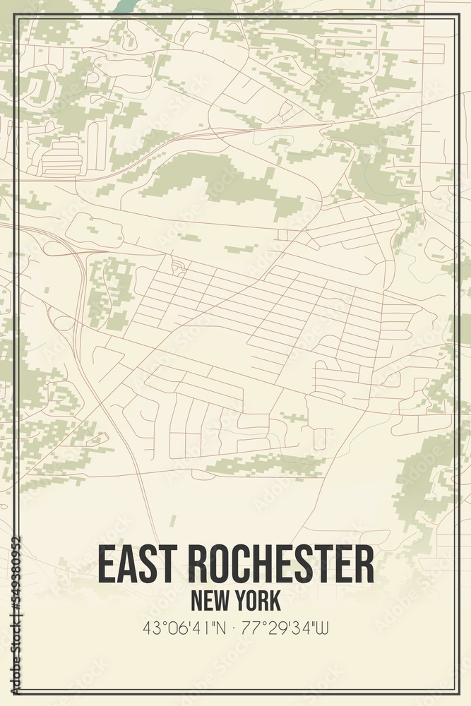 Retro US city map of East Rochester, New York. Vintage street map.