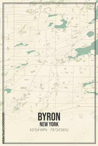 Fotografia Retro US city map of Byron, New York. Vintage street map.