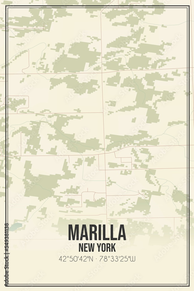 Retro US city map of Marilla, New York. Vintage street map.
