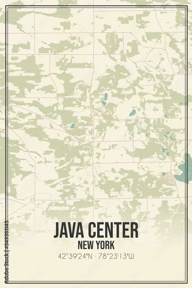 Retro US city map of Java Center, New York. Vintage street map.