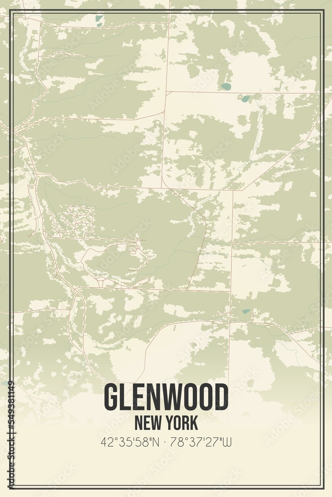 Retro US city map of Glenwood, New York. Vintage street map.