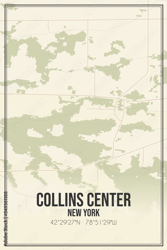 Retro US city map of Collins Center, New York. Vintage street map.