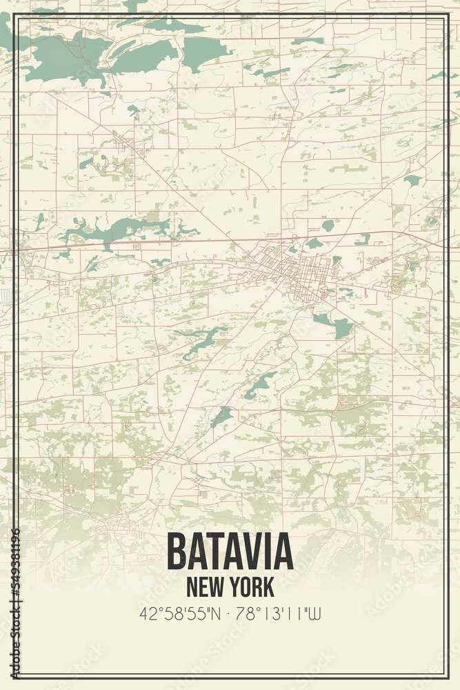 Retro US city map of Batavia, New York. Vintage street map.