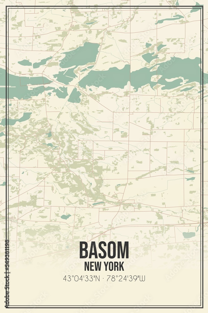 Retro US city map of Basom, New York. Vintage street map.