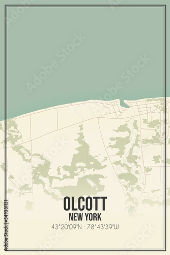 Retro US city map of Olcott, New York. Vintage street map. photo