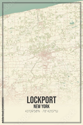 Retro US city map of Lockport, New York. Vintage street map.