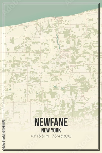 Retro US city map of Newfane, New York. Vintage street map. photo