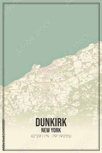 Retro US city map of Dunkirk, New York. Vintage street map.