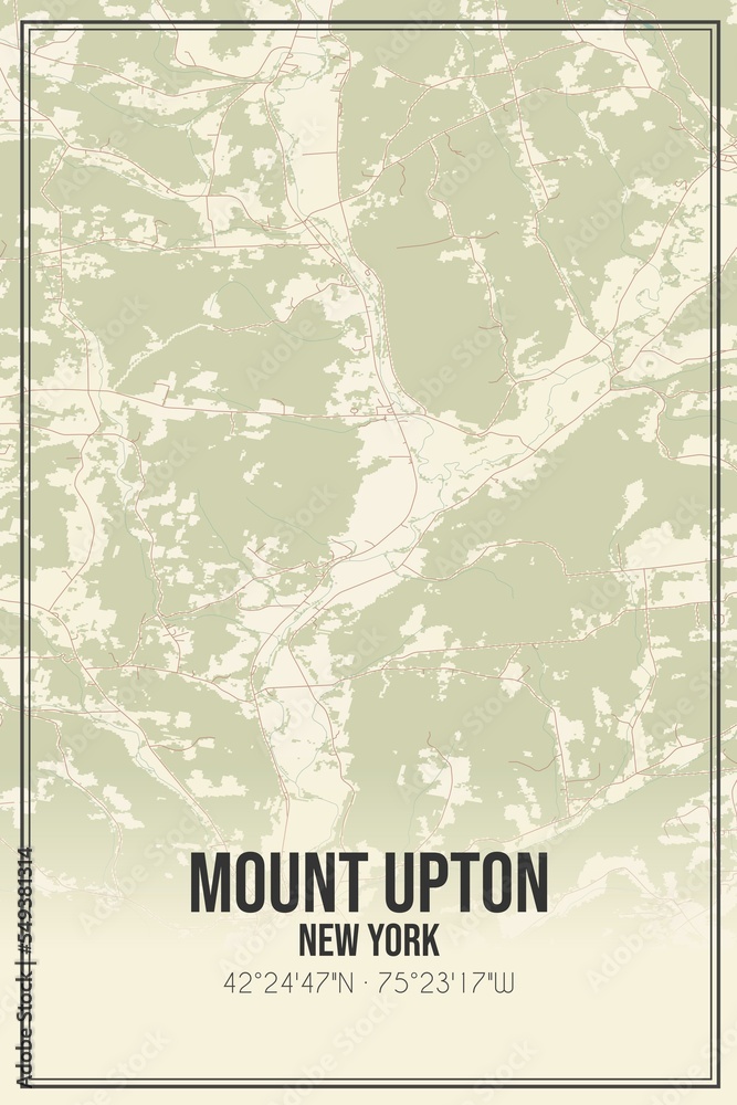 Retro US city map of Mount Upton, New York. Vintage street map. Stock