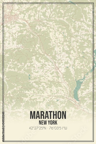 Retro US city map of Marathon, New York. Vintage street map. photo