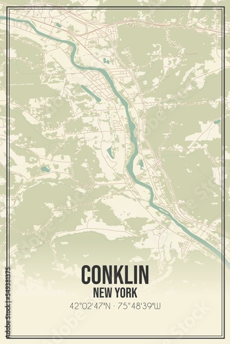 Retro US city map of Conklin, New York. Vintage street map. photo