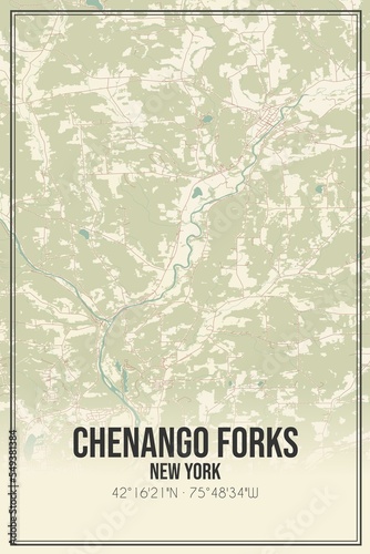 Retro US city map of Chenango Forks, New York. Vintage street map. photo