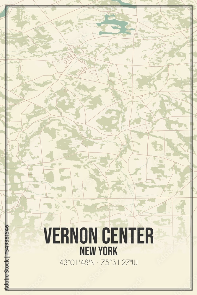 Retro US city map of Vernon Center, New York. Vintage street map.