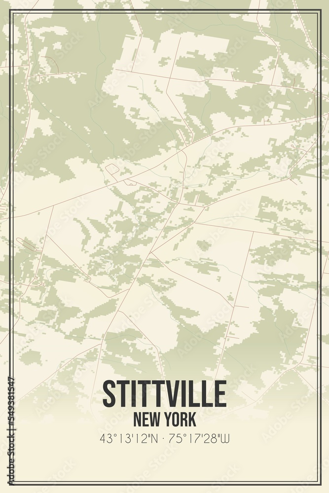Retro US city map of Stittville, New York. Vintage street map.