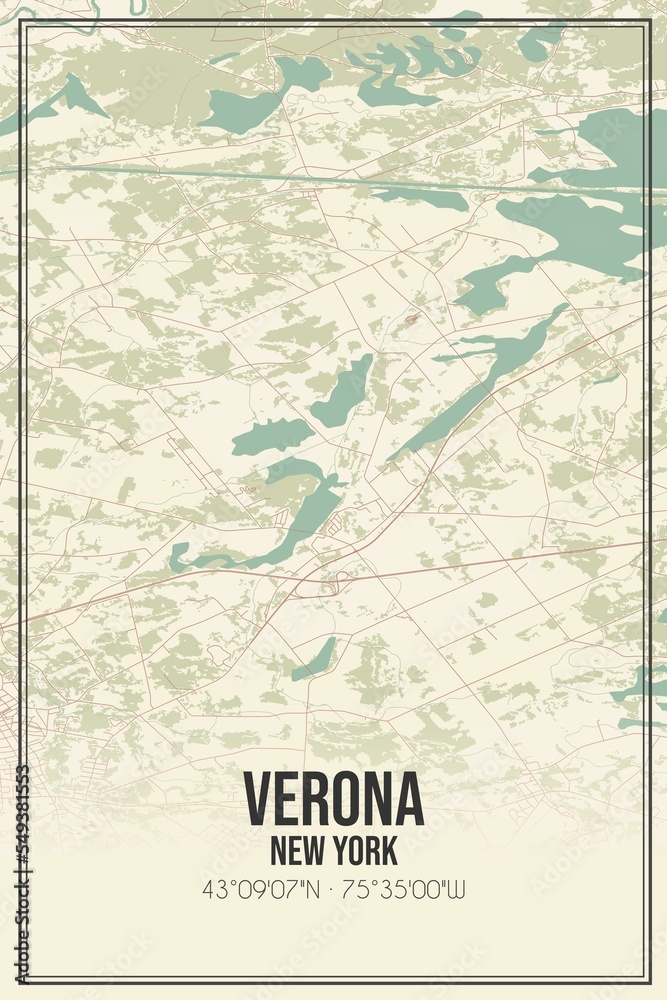 Retro US city map of Verona, New York. Vintage street map.
