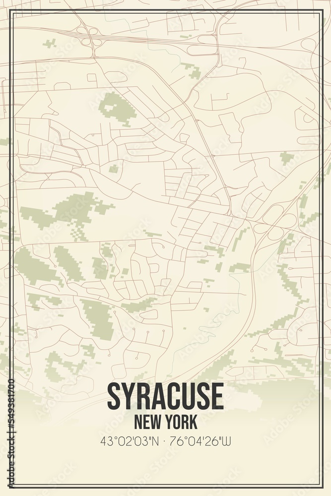 Retro US city map of Syracuse, New York. Vintage street map.