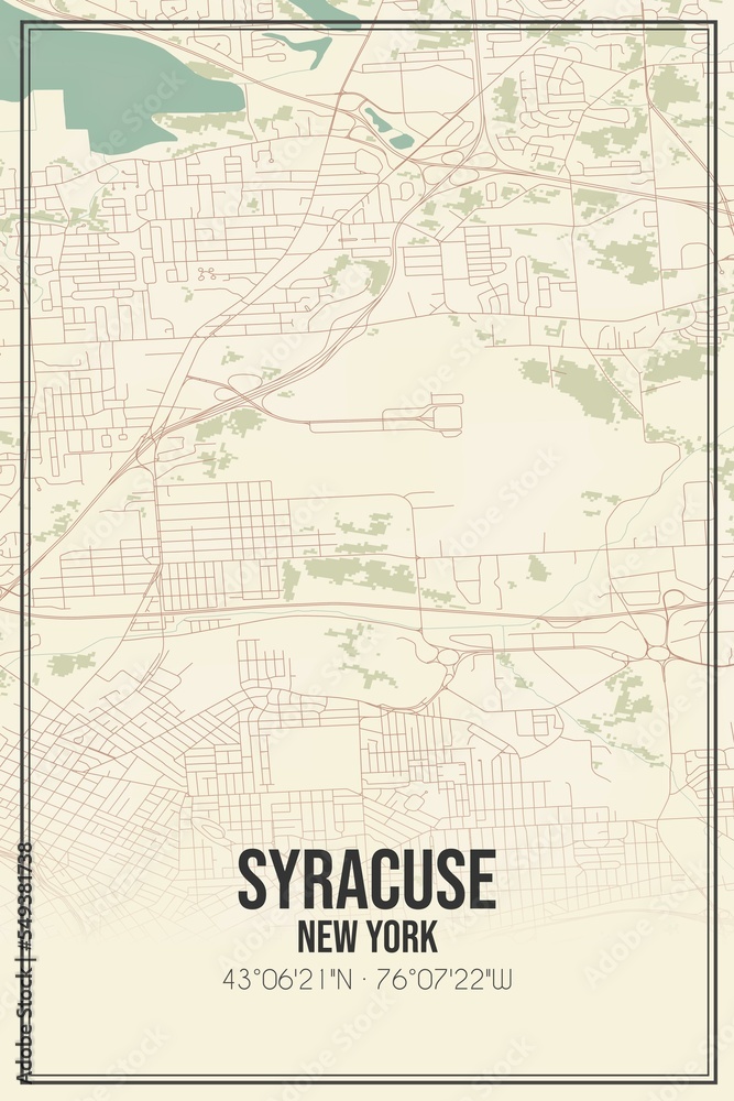 Retro US city map of Syracuse, New York. Vintage street map.