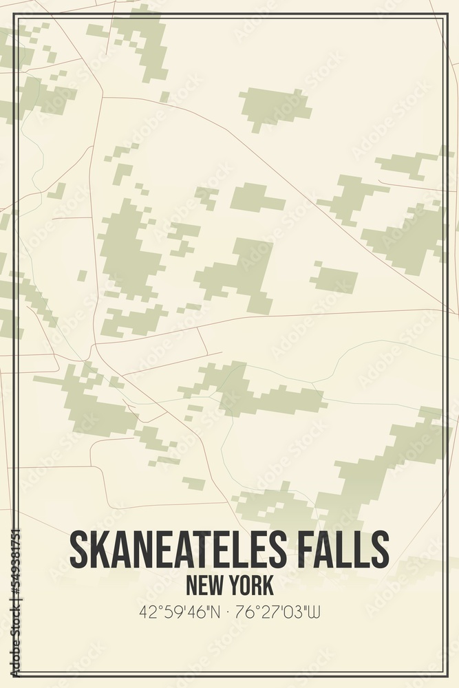 Obraz premium Retro US city map of Skaneateles Falls, New York. Vintage street map.