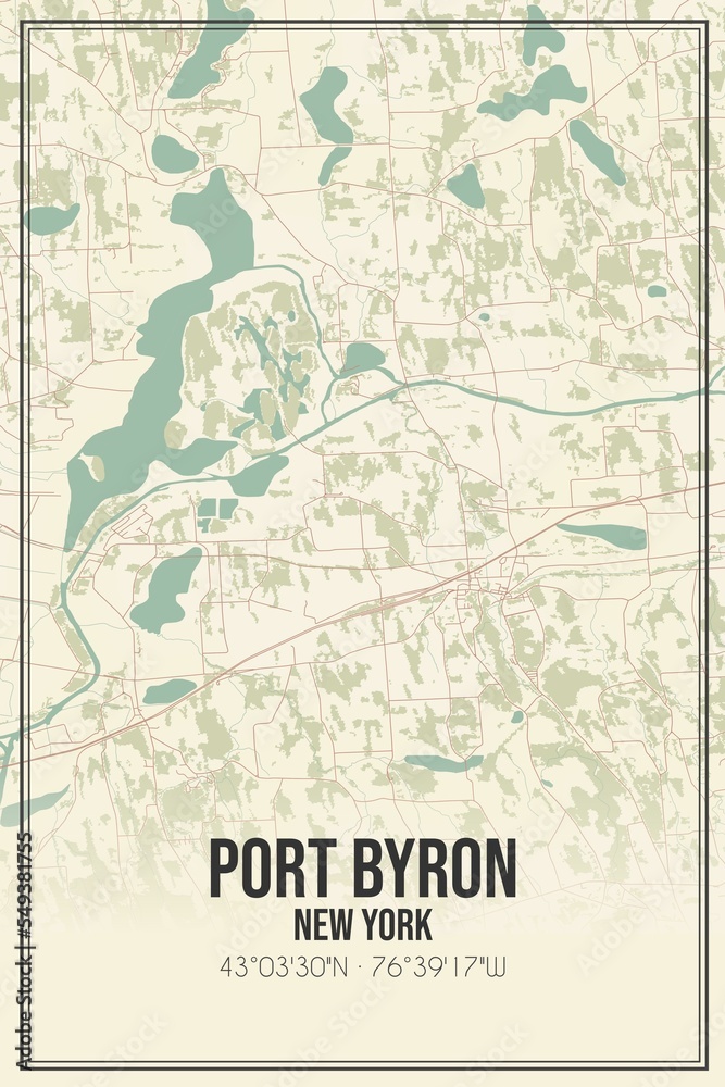 Retro US city map of Port Byron, New York. Vintage street map.