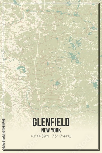 Retro US city map of Glenfield, New York. Vintage street map. photo